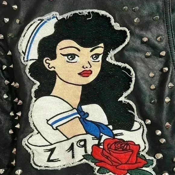 **Host Pick **ZARA BLACK REAL LEATHER BIKER JACKET WITH  STUDS AND PATCHES - Picture 12 of 17